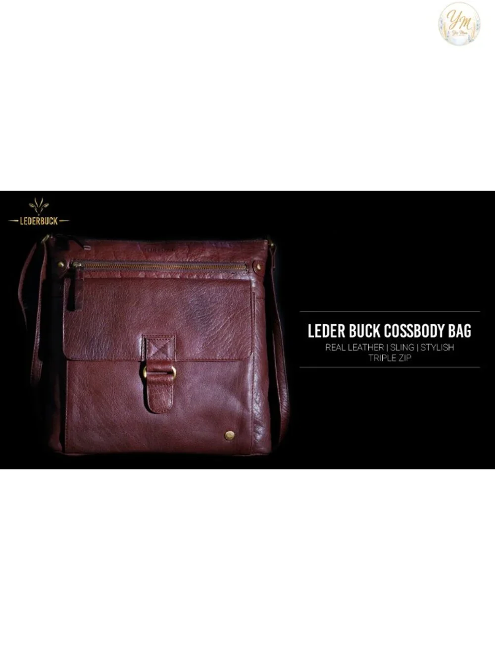 Genuine Leather Large Crossbody Sling Triple Zip Shoulder Purse